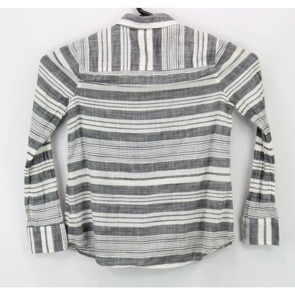 Merona Women’s Half Button Up LS Collared Shirt Size Medium Multicolor Striped - Picture 2 of 4